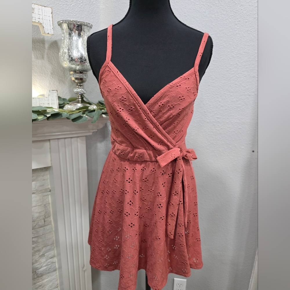 Chic Coral Lace Wrap Midi Dress